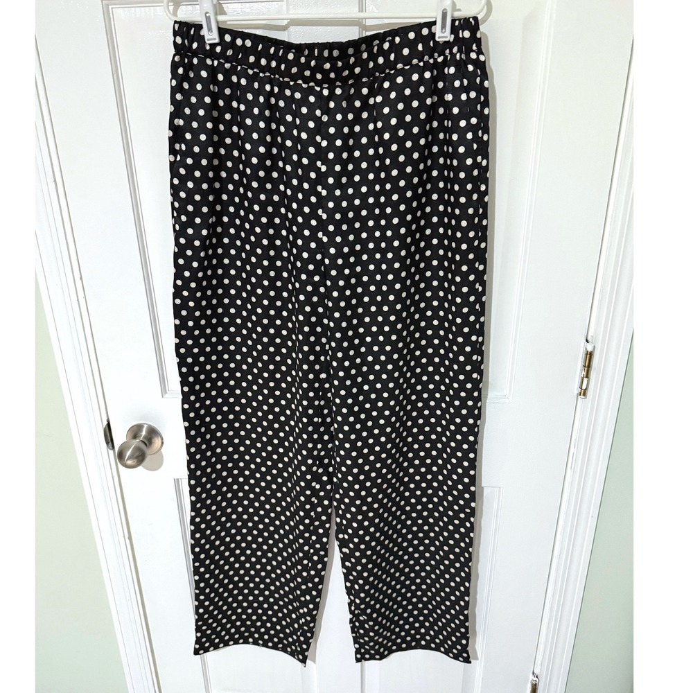 Michael Kors Black White Polka Dot Wide Leg Elastic‎ Waist Pants Womens Large